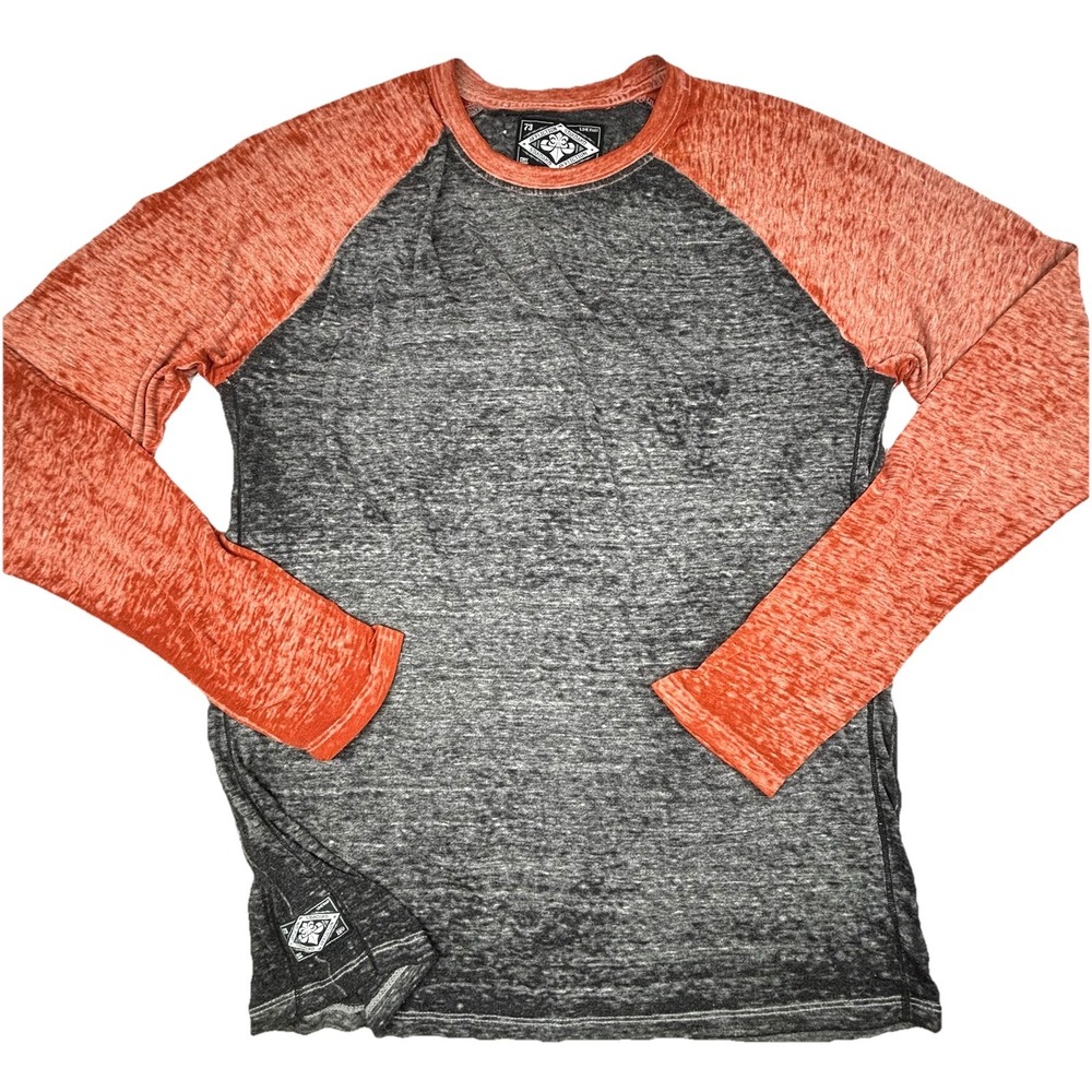 VTG Y2K Affliction Burnout Shirt Long Sleeve LG Sheer Grunge Orange UT Raglan EC